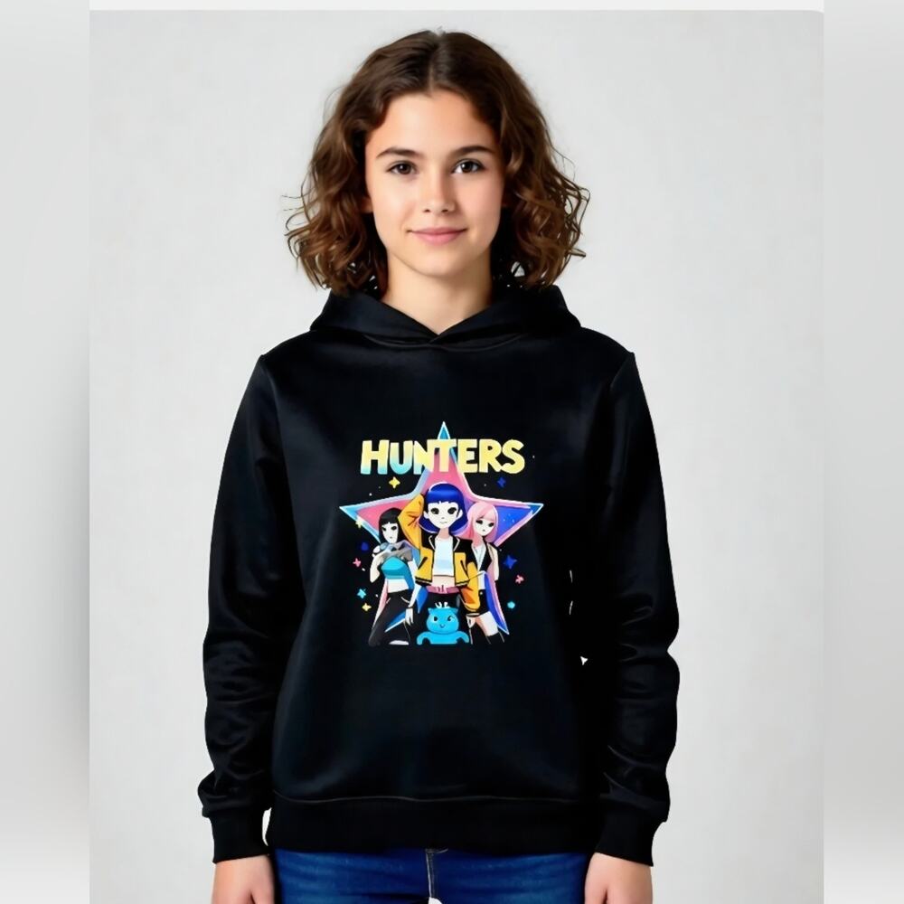 K-Pop Demon Hunters Hoodie Youth 150/Large 10-12 Black Hunters/X Style Graphic